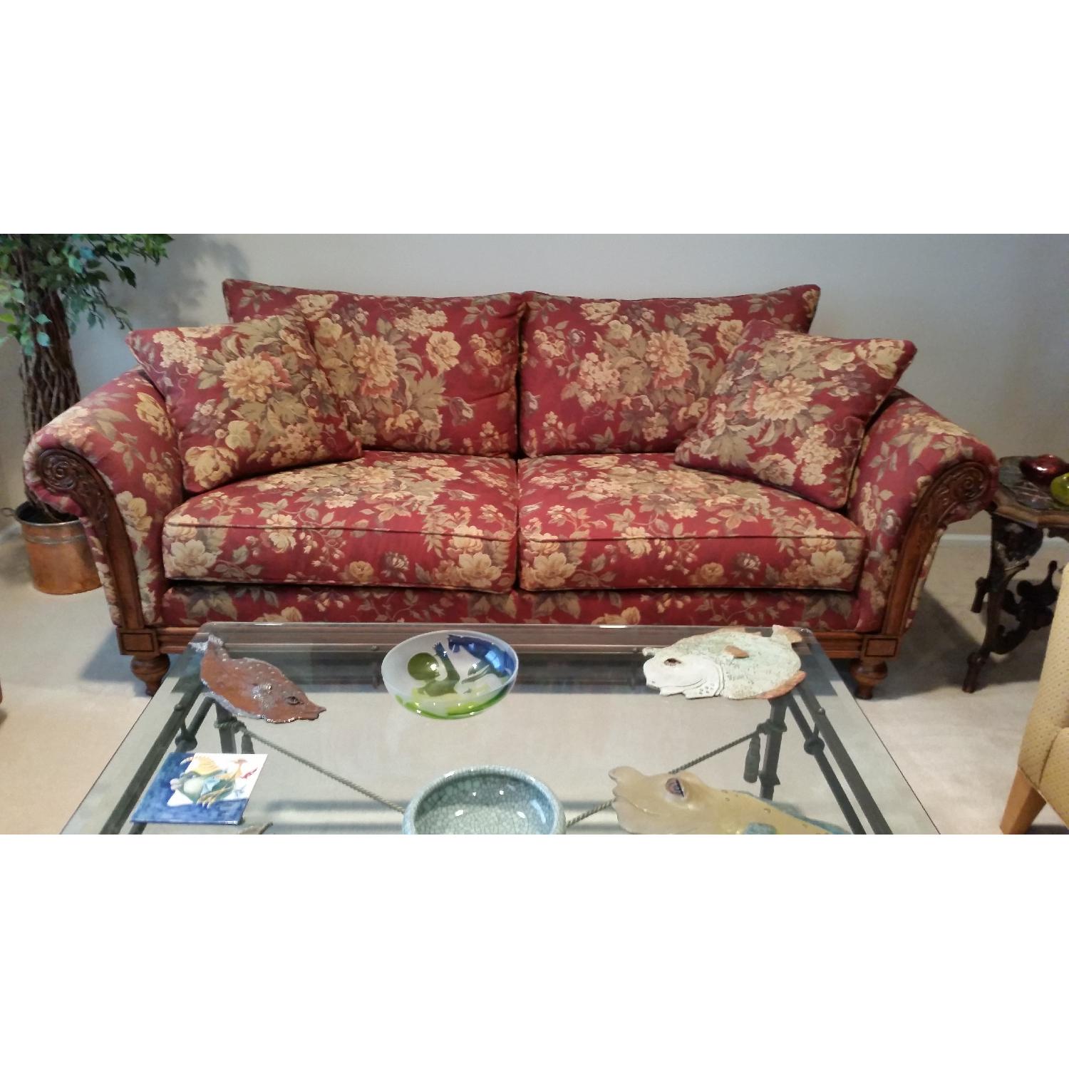 Ethan Allen Red Floral Sofa - image-5