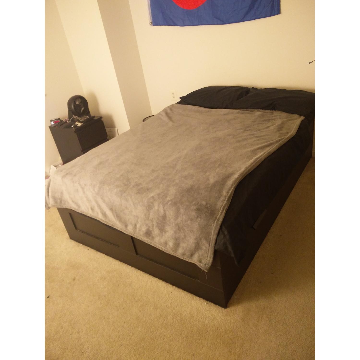 Ikea Brimnes Black Full Size Bed Frame w/ Storage Drawers & Slatted Bed