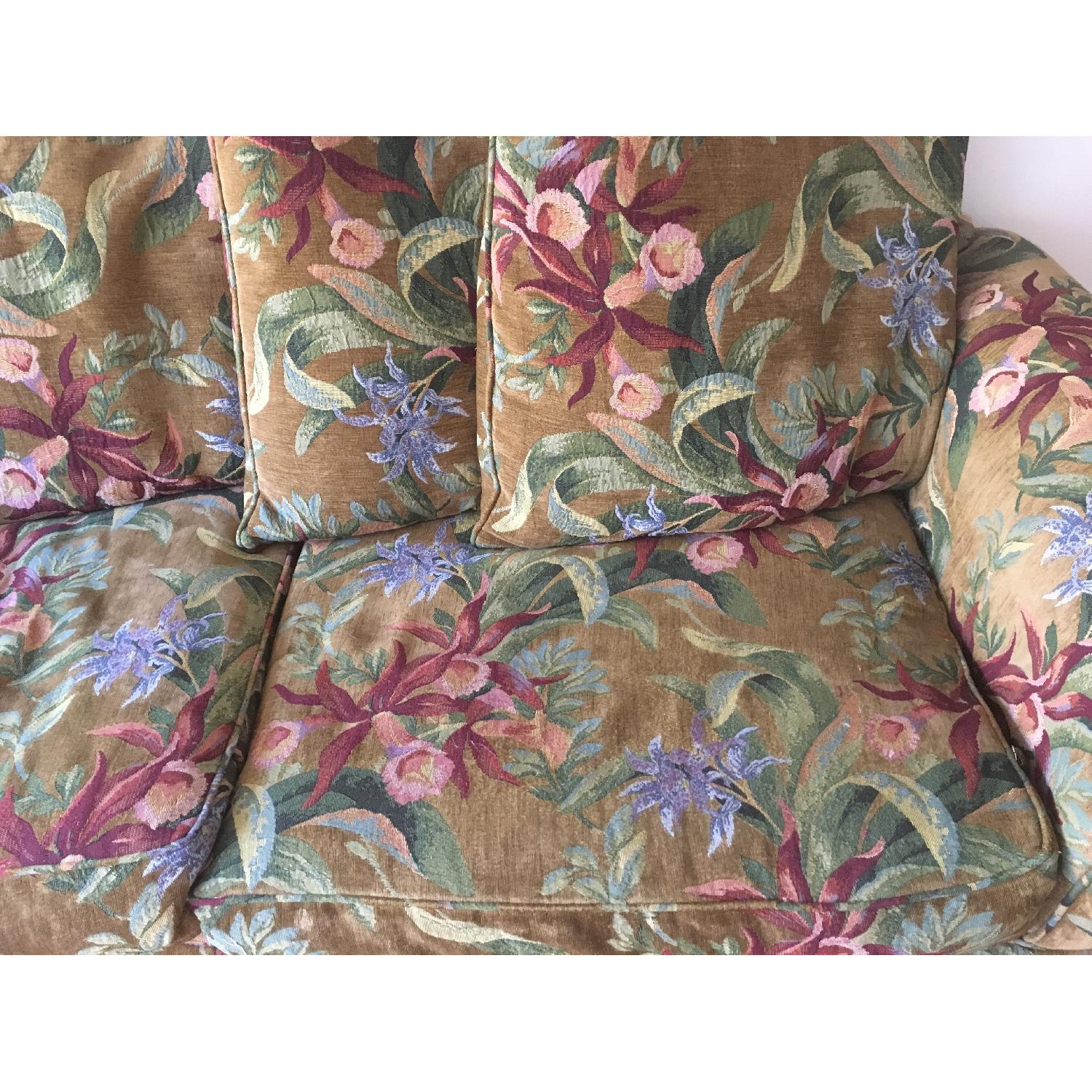 Crate & Barrel Dark Green Couch w/ Floral Design - image-5