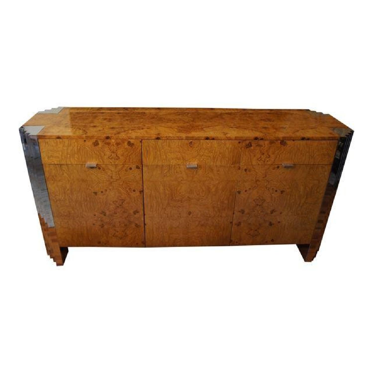 Milo Baughman Burl Wood & Chrome Skyscraper Credenza - image-0