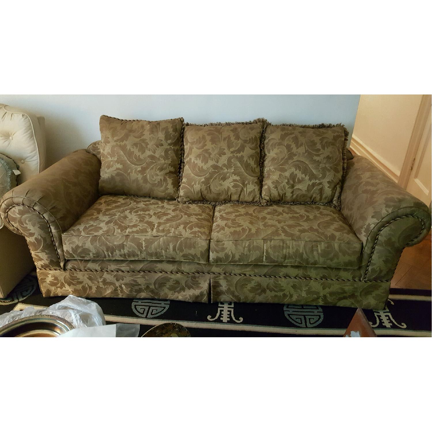 Lloyds of Chatham Gold Leaf Pattern Sofa w/ Rolled Arms - image-1