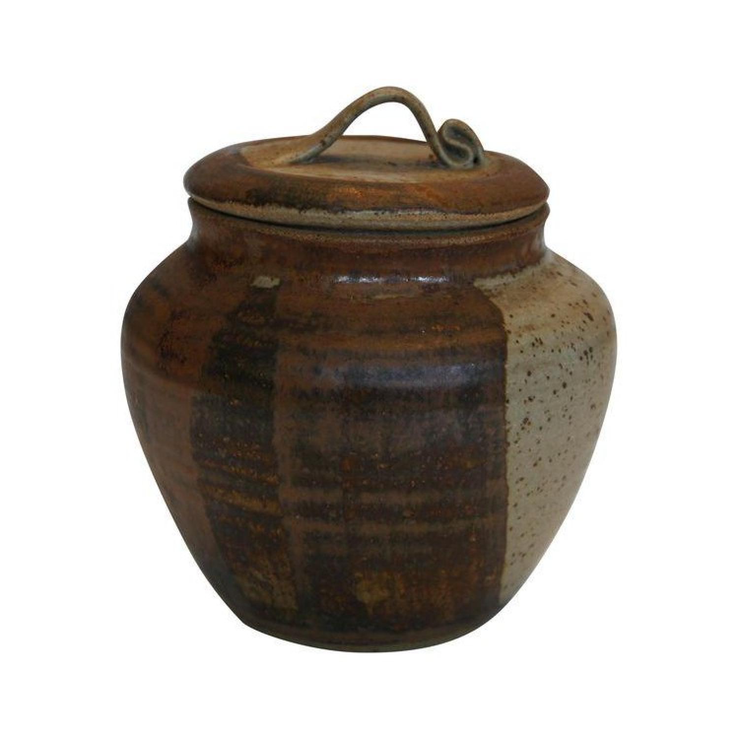 Mid-Century 2 Tone Art Pottery Lidded Jar - image-0