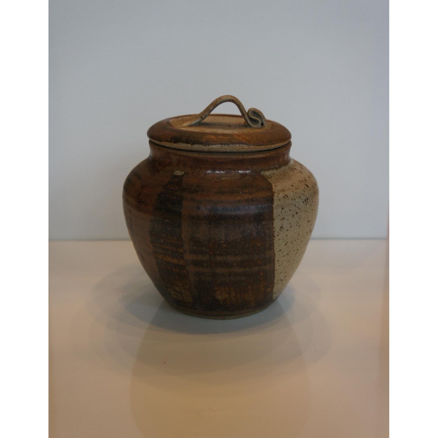 Mid-Century 2 Tone Art Pottery Lidded Jar - image-1