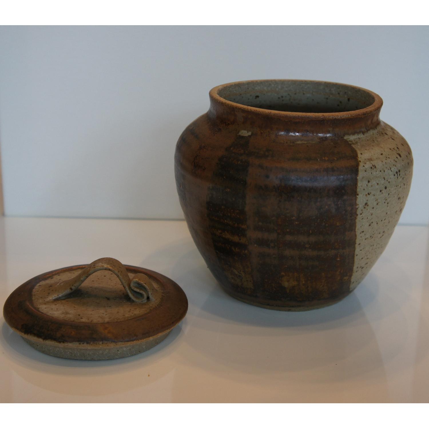 Mid-Century 2 Tone Art Pottery Lidded Jar - image-2