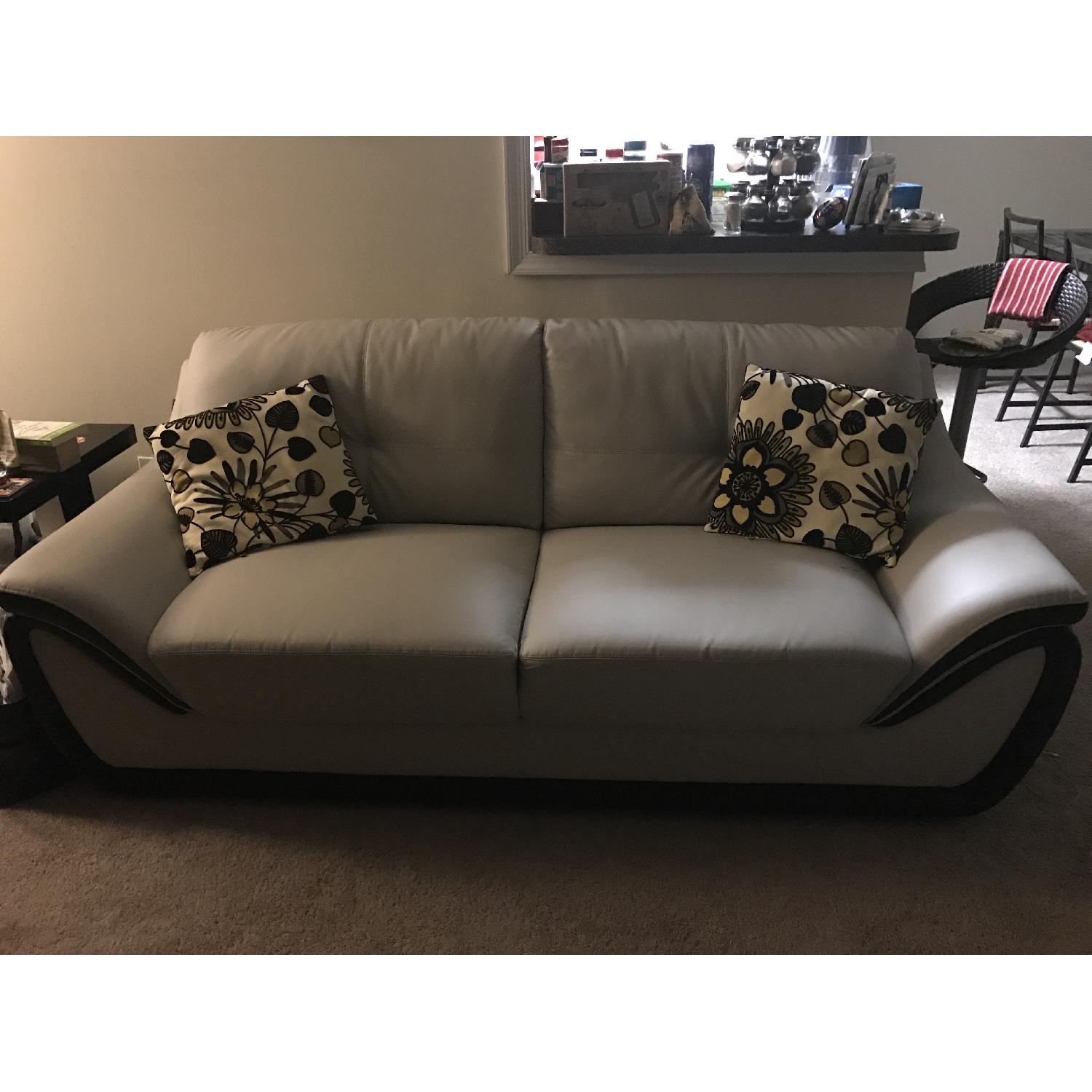 Cream & Black Leather Sofa + Loveseat - image-1
