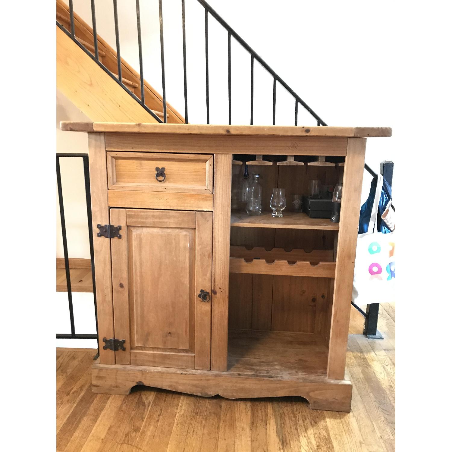 Solid Wood Bar w/ Wrought Iron Foot Rest/Cabinet & Drawer - image-1