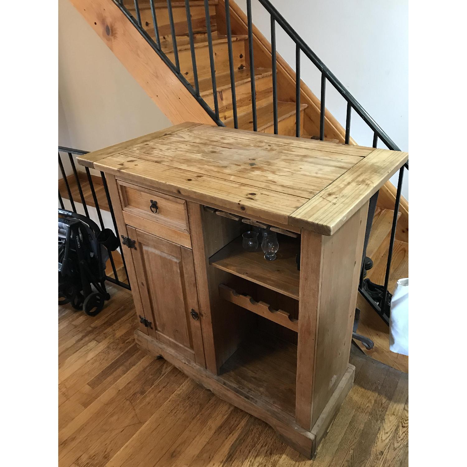 Solid Wood Bar w/ Wrought Iron Foot Rest/Cabinet & Drawer - image-3