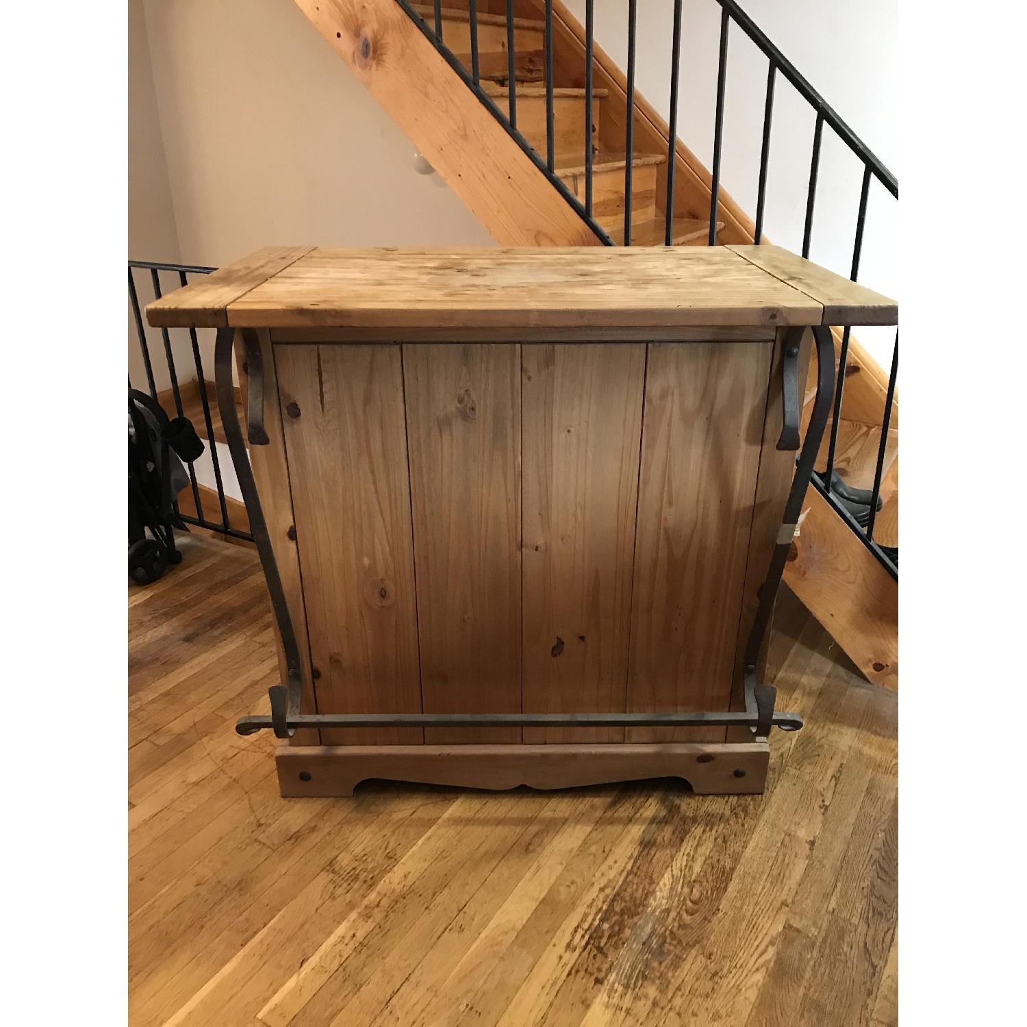 Solid Wood Bar w/ Wrought Iron Foot Rest/Cabinet & Drawer - image-4