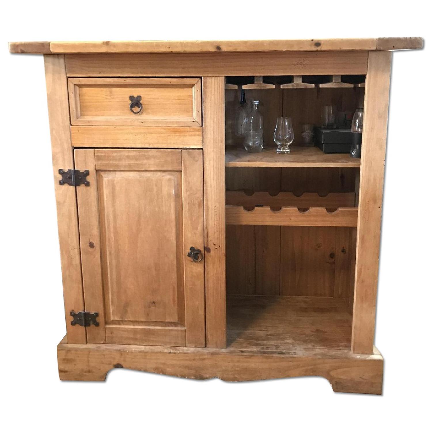 Solid Wood Bar w/ Wrought Iron Foot Rest/Cabinet & Drawer - image-0