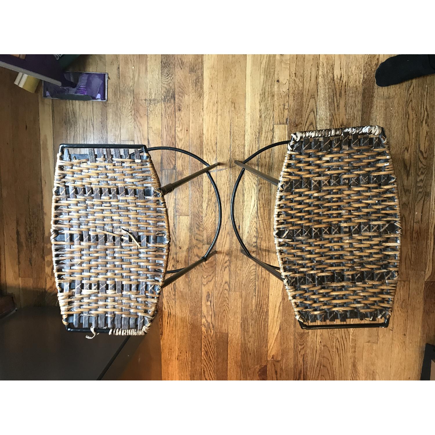 Arthur Umanoff Style Mid Century Modern Wicker & Wrought Iron Bar Stools - image-2