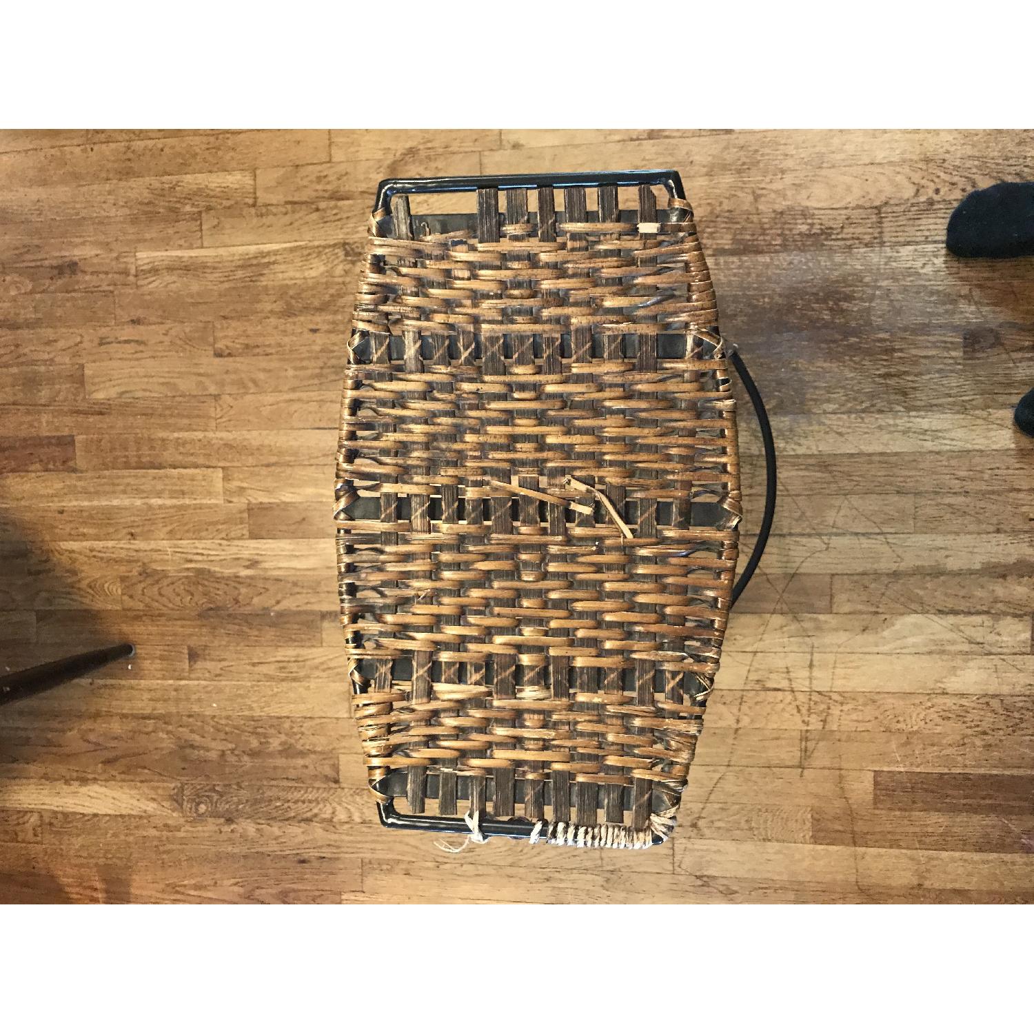 Arthur Umanoff Style Mid Century Modern Wicker & Wrought Iron Bar Stools - image-3
