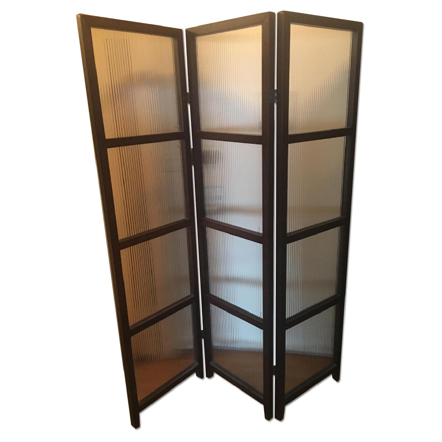 3 Panel Wood & Glass Room Divider AptDeco