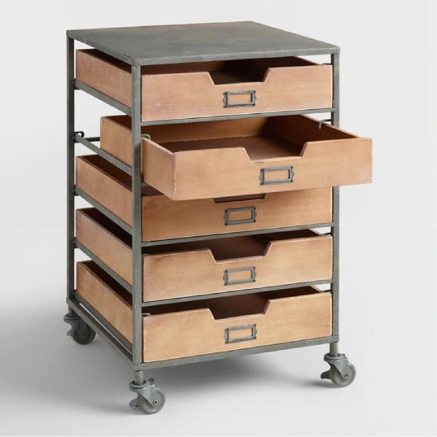 Wood & Metal 5-Drawer Rolling Cart - image-1