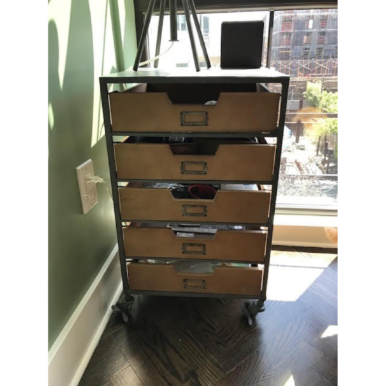 Wood & Metal 5-Drawer Rolling Cart - image-2