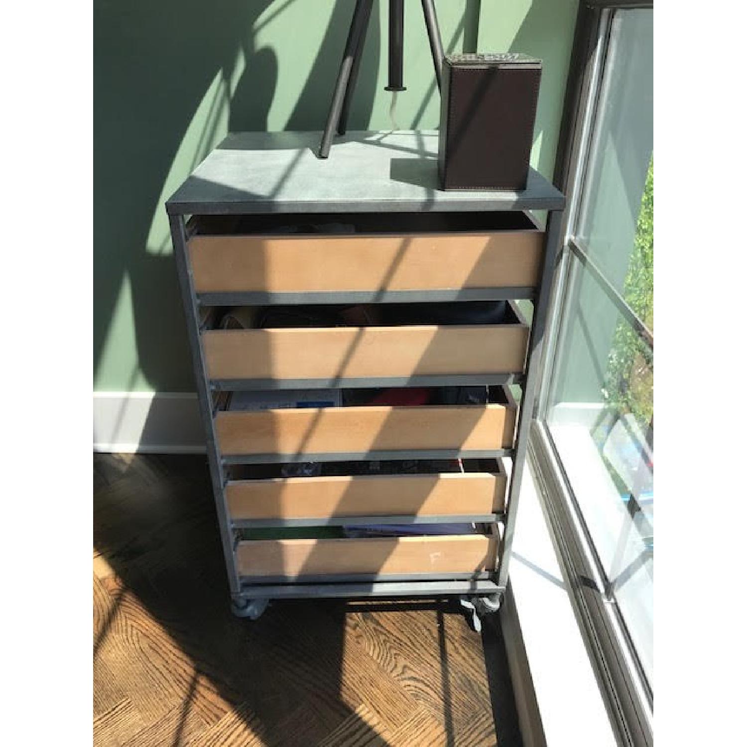 Wood & Metal 5-Drawer Rolling Cart - image-3