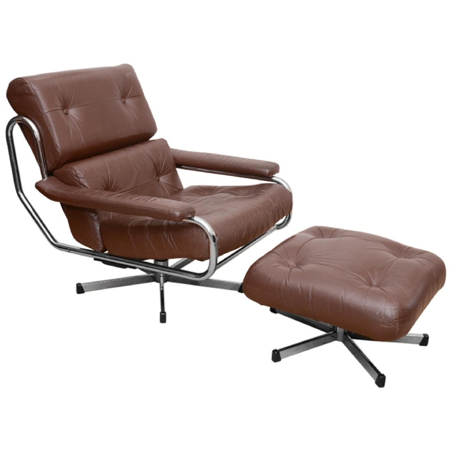 Vintage Pieff Leather Swivel Chairs & Ottoman - image-1