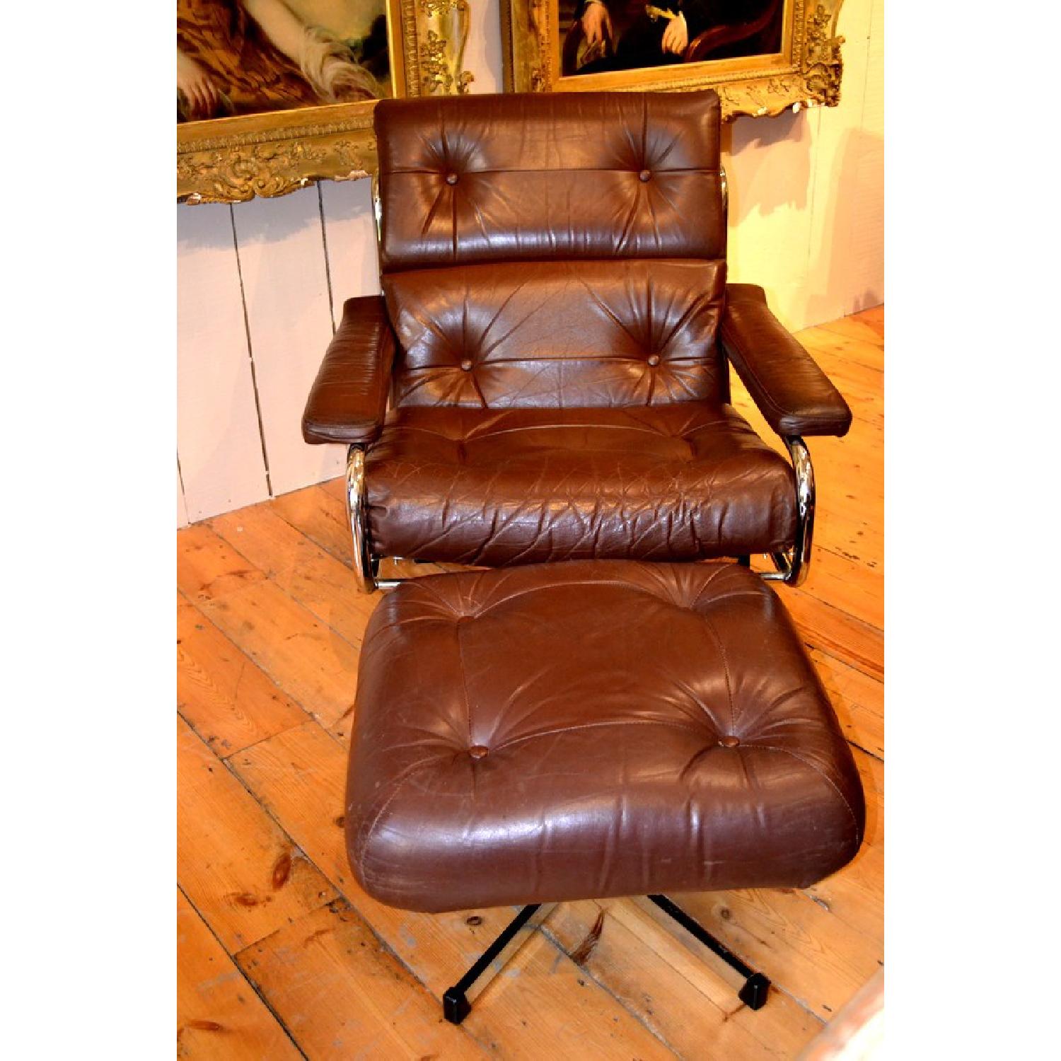 Vintage Pieff Leather Swivel Chairs & Ottoman - image-3