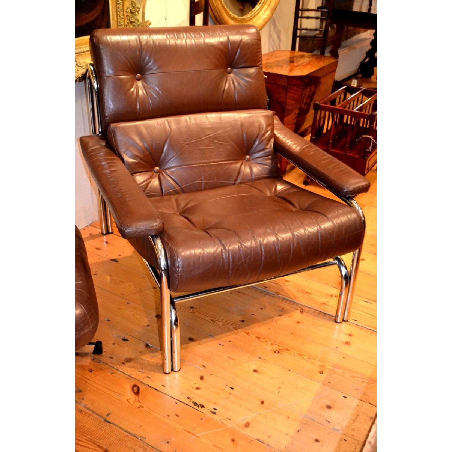Vintage Pieff Leather Swivel Chairs & Ottoman - image-5