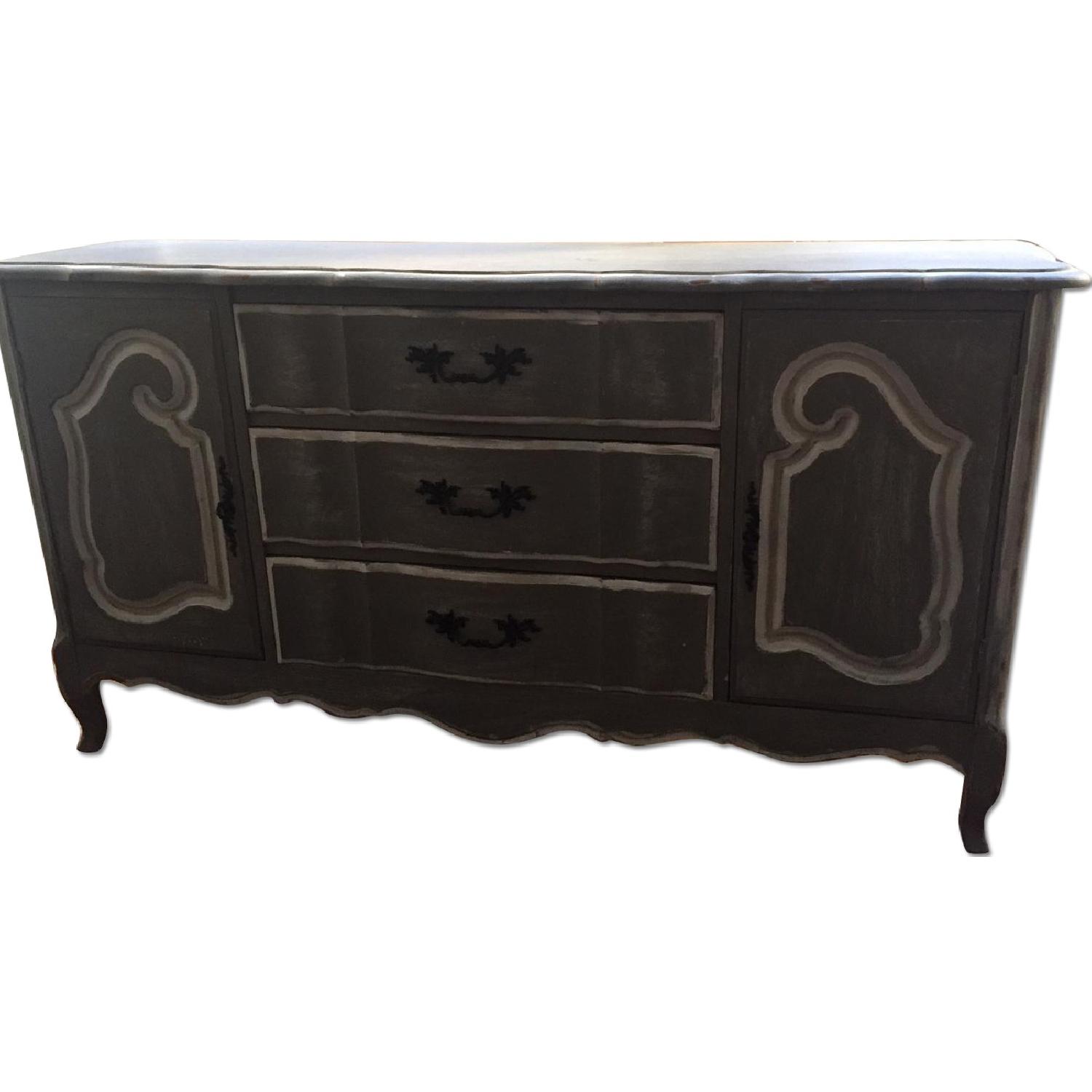 Antique Grey Wood Stain Chest of Drawers w/ White Trim AptDeco