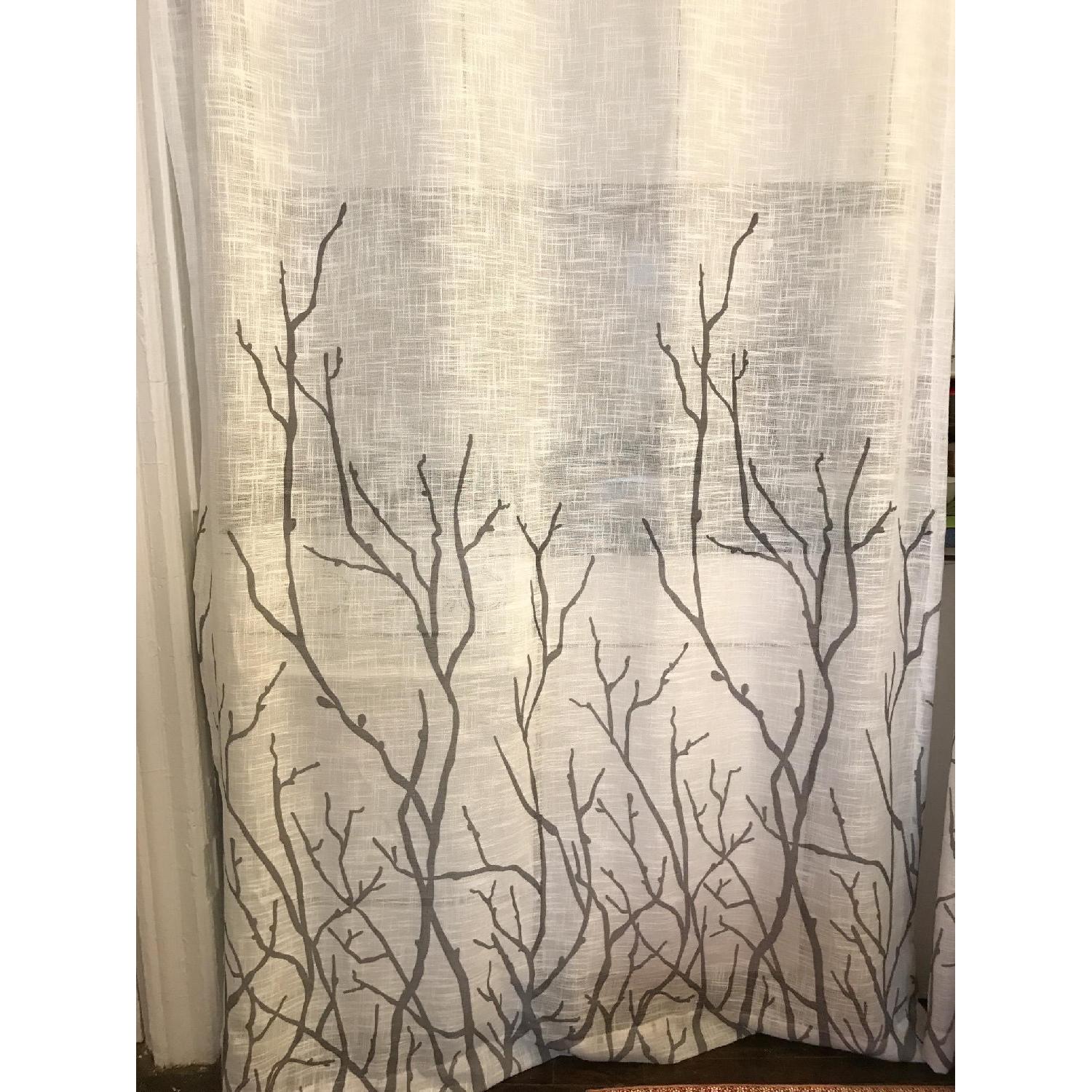 Bed Bath & Beyond White Linen Curtains w/ Tree Branch Pattern - image-1