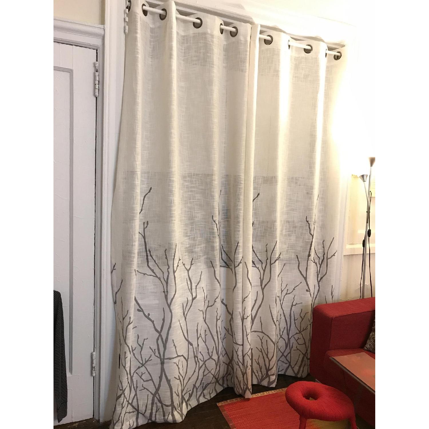 Bed Bath & Beyond White Linen Curtains w/ Tree Branch Pattern - image-2