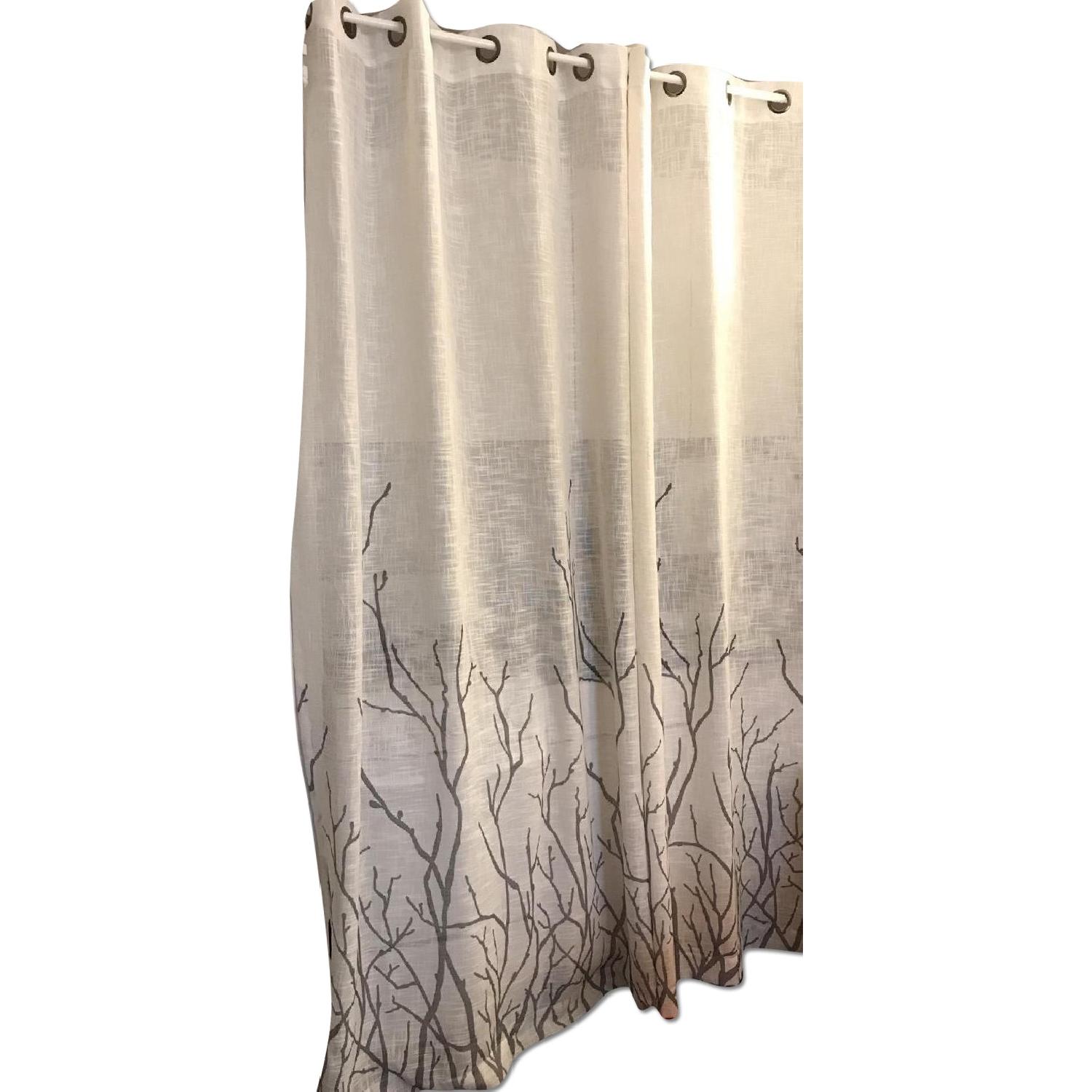 Bed Bath & Beyond White Linen Curtains w/ Tree Branch Pattern - image-0