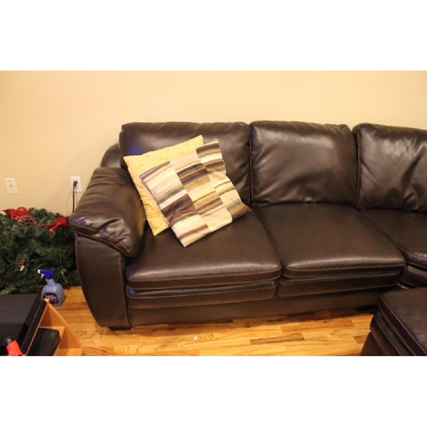 Brown Faux Leather Sectional Sofa - image-1