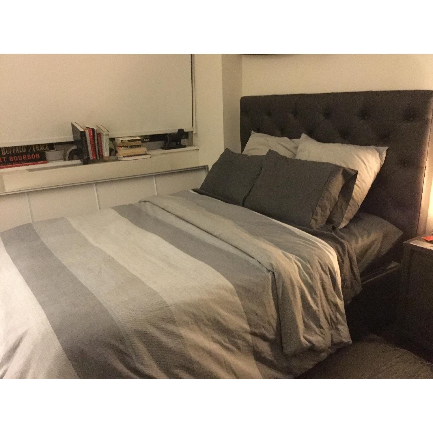 Pottery Barn Lorraine Tufted Leather Queen Bed Frame - image-1