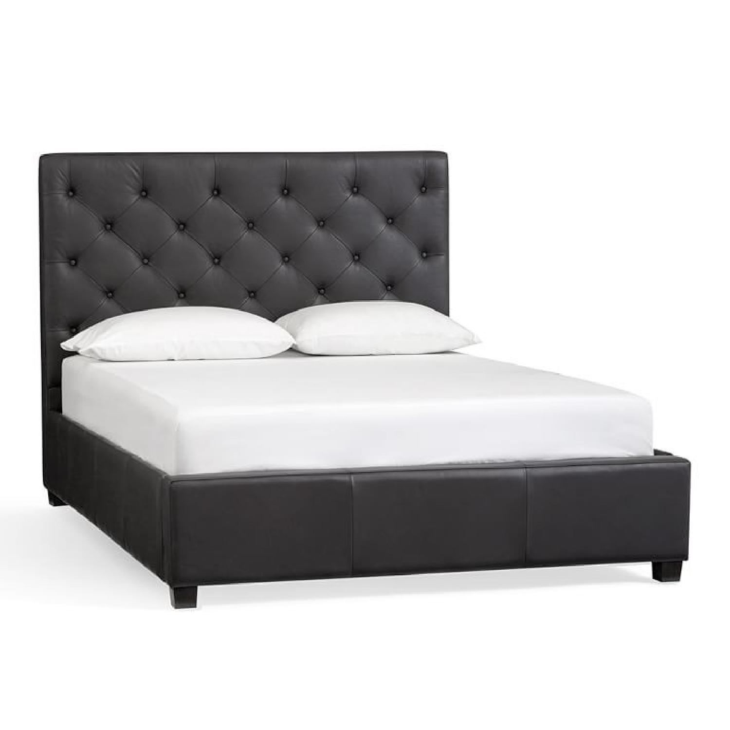 Pottery Barn Lorraine Tufted Leather Queen Bed Frame - image-4