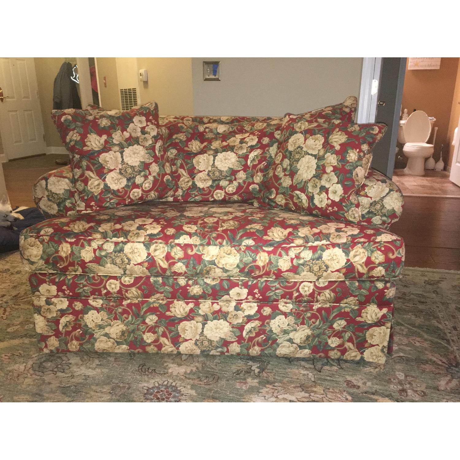 Ethan Allen Red Floral Loveseat - image-1