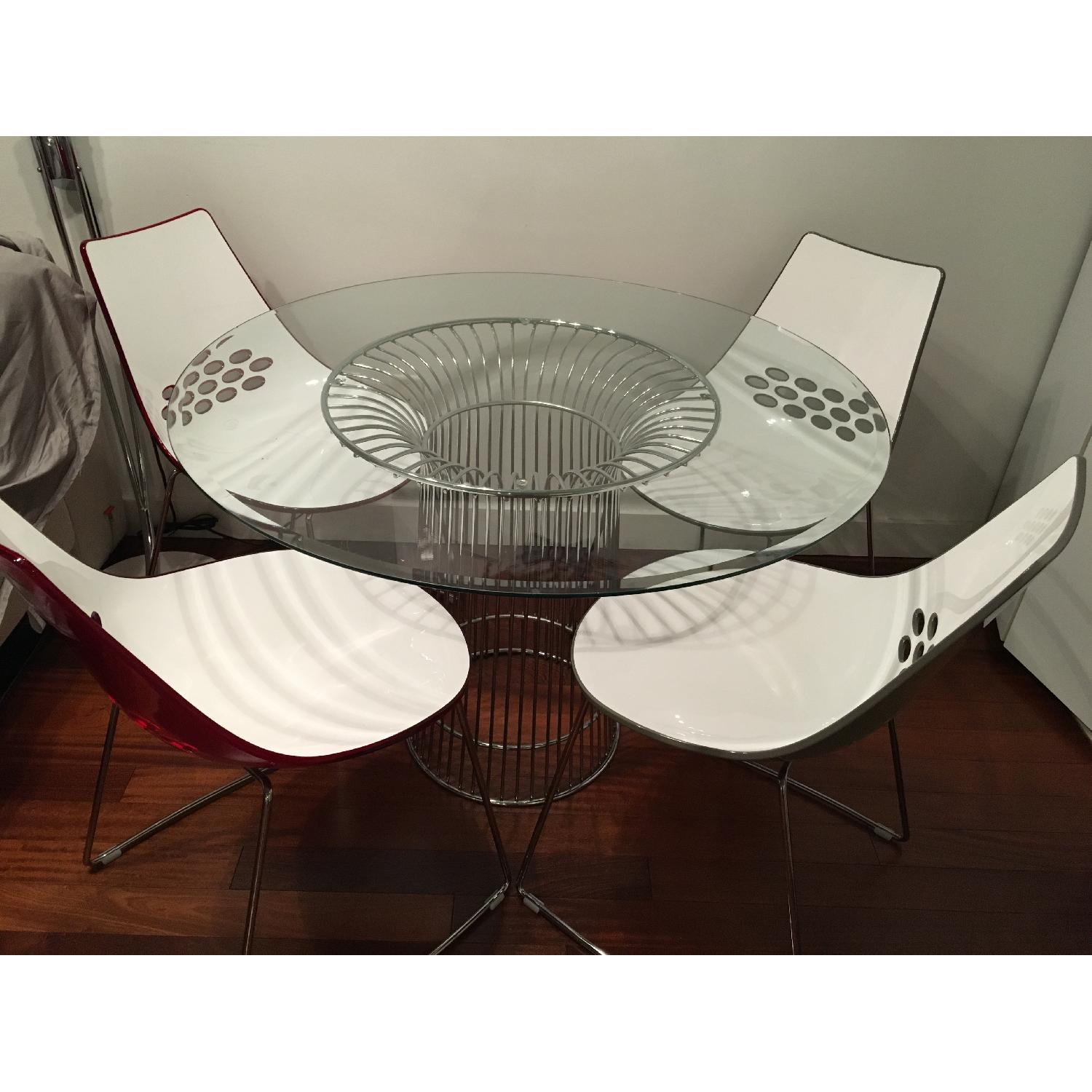 Glass Dining Table w/ 4 Calligaris Lacquer Glossy Chairs - AptDeco