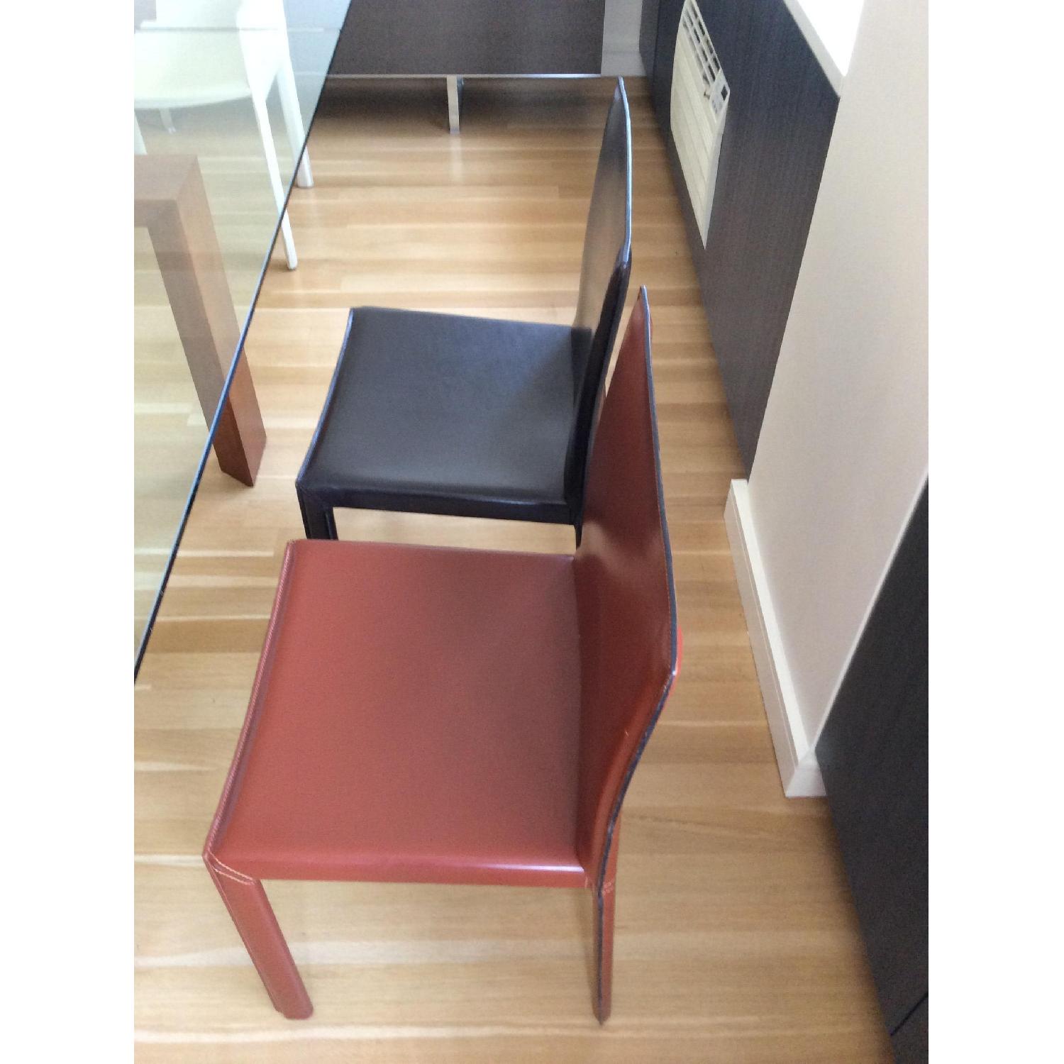 Italian Glass Table w/ 6 Leathers Chairs AptDeco