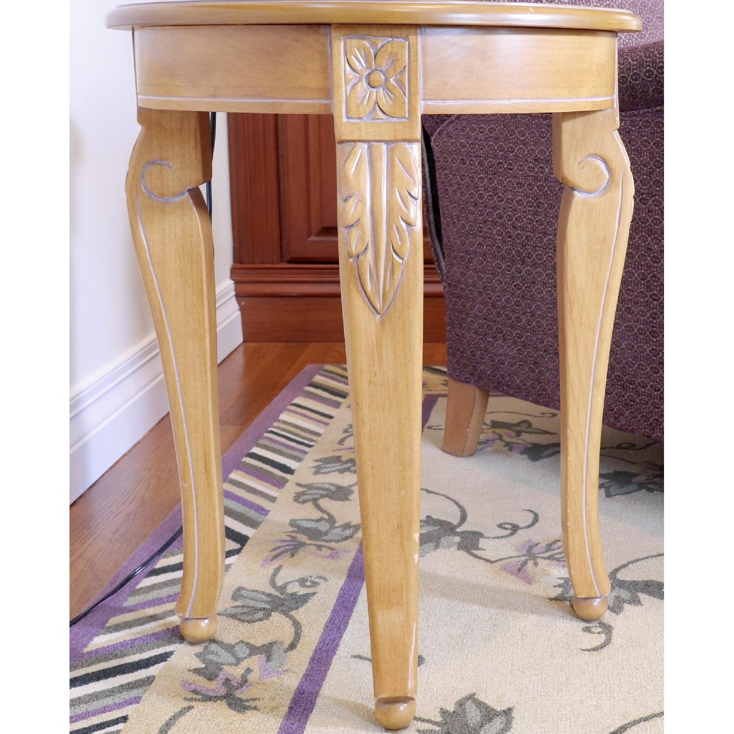Light Wood Carved End Table - image-1