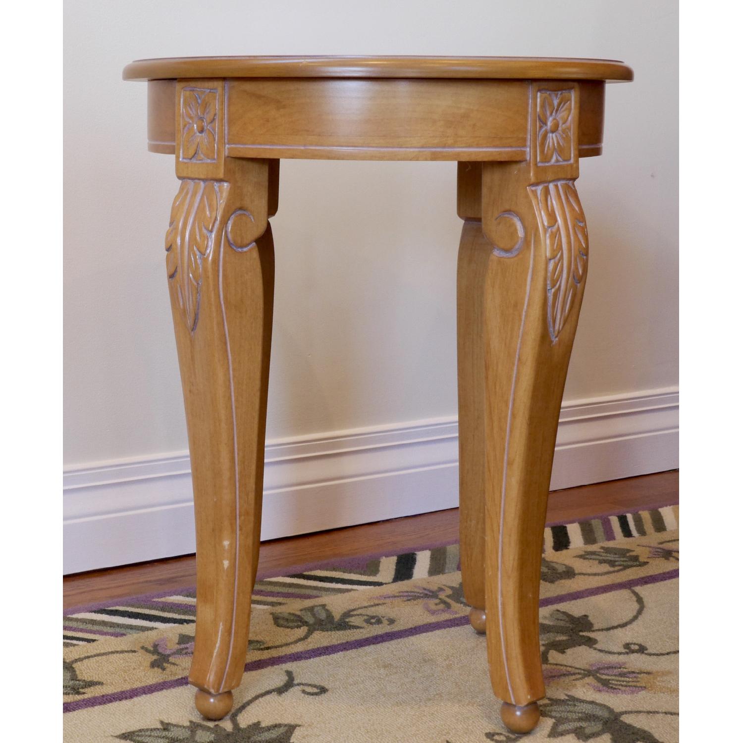 Light Wood Carved End Table - image-3