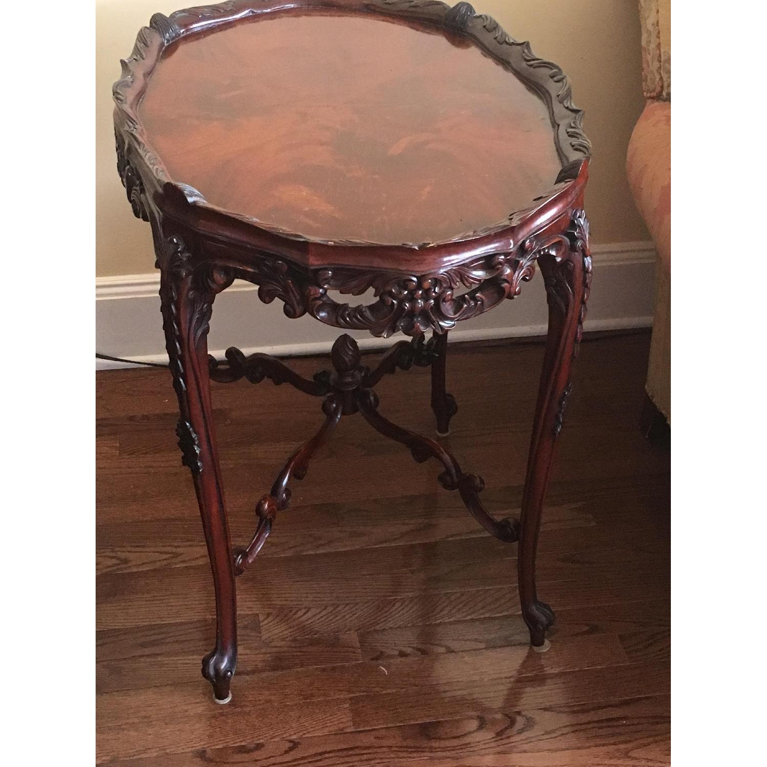 Hand Carved Mahogany Side Table - image-1