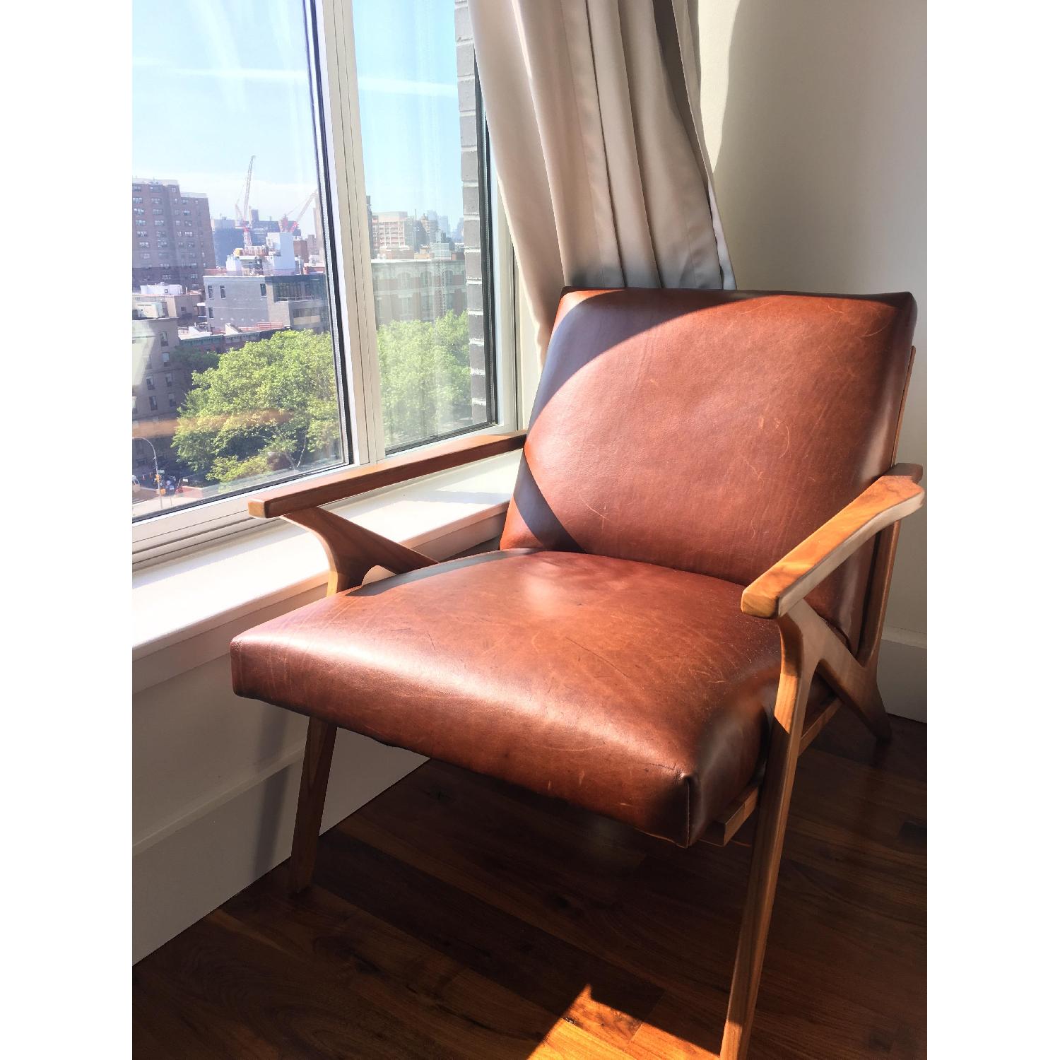 Crate & Barrel Cavett Italian Leather Mid Century Chair w/ Ottoman - image-1