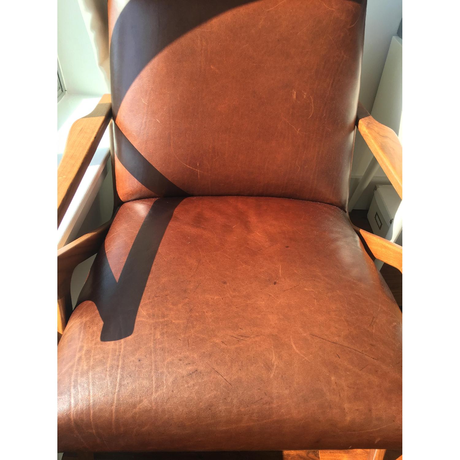 Crate & Barrel Cavett Italian Leather Mid Century Chair w/ Ottoman - image-2