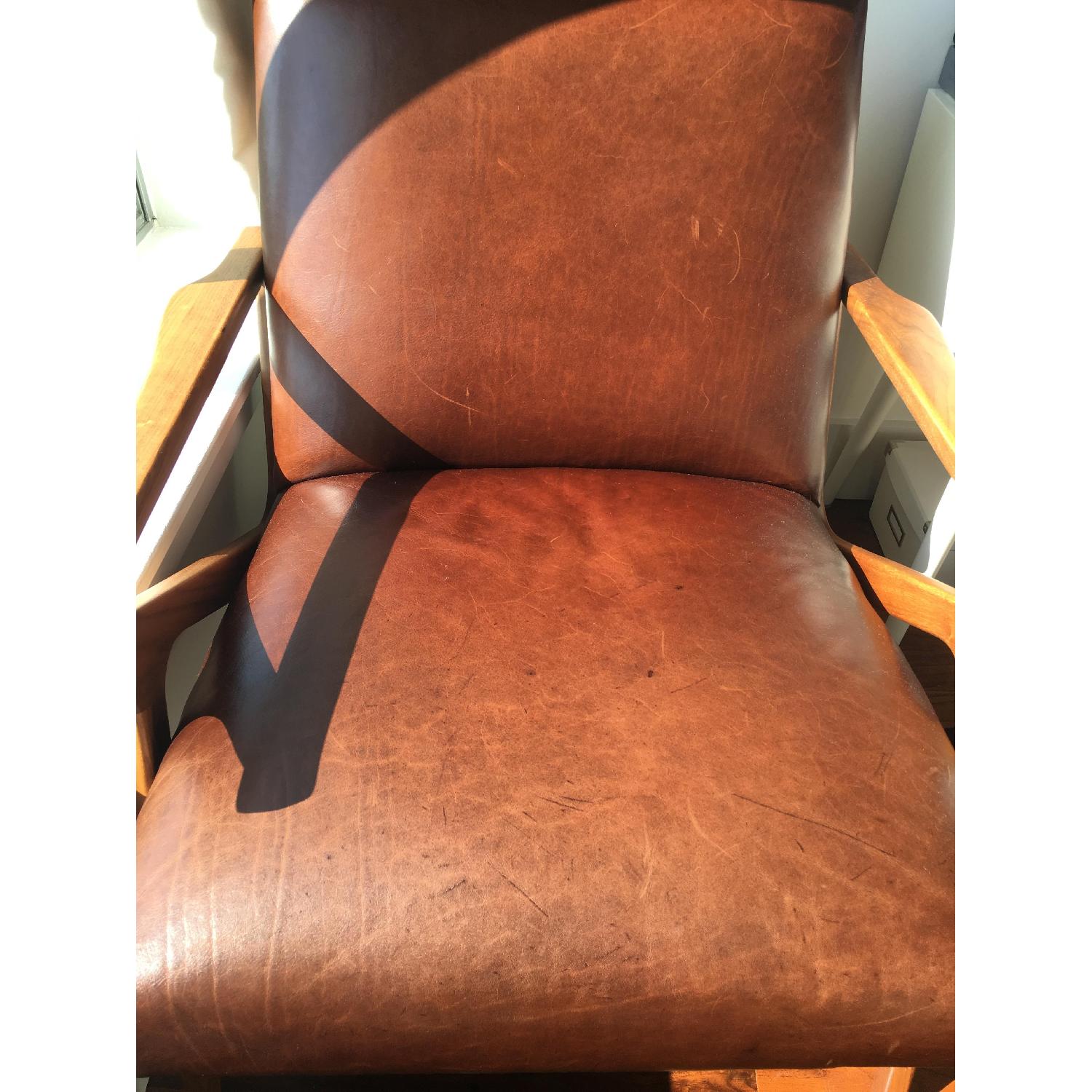 Crate & Barrel Cavett Italian Leather Mid Century Chair w/ Ottoman - image-3