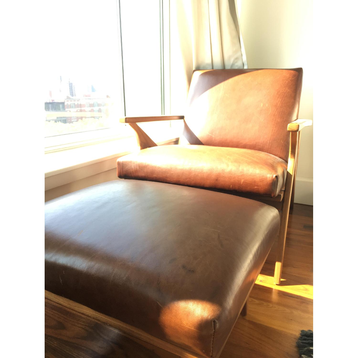 Crate & Barrel Cavett Italian Leather Mid Century Chair w/ Ottoman - image-10