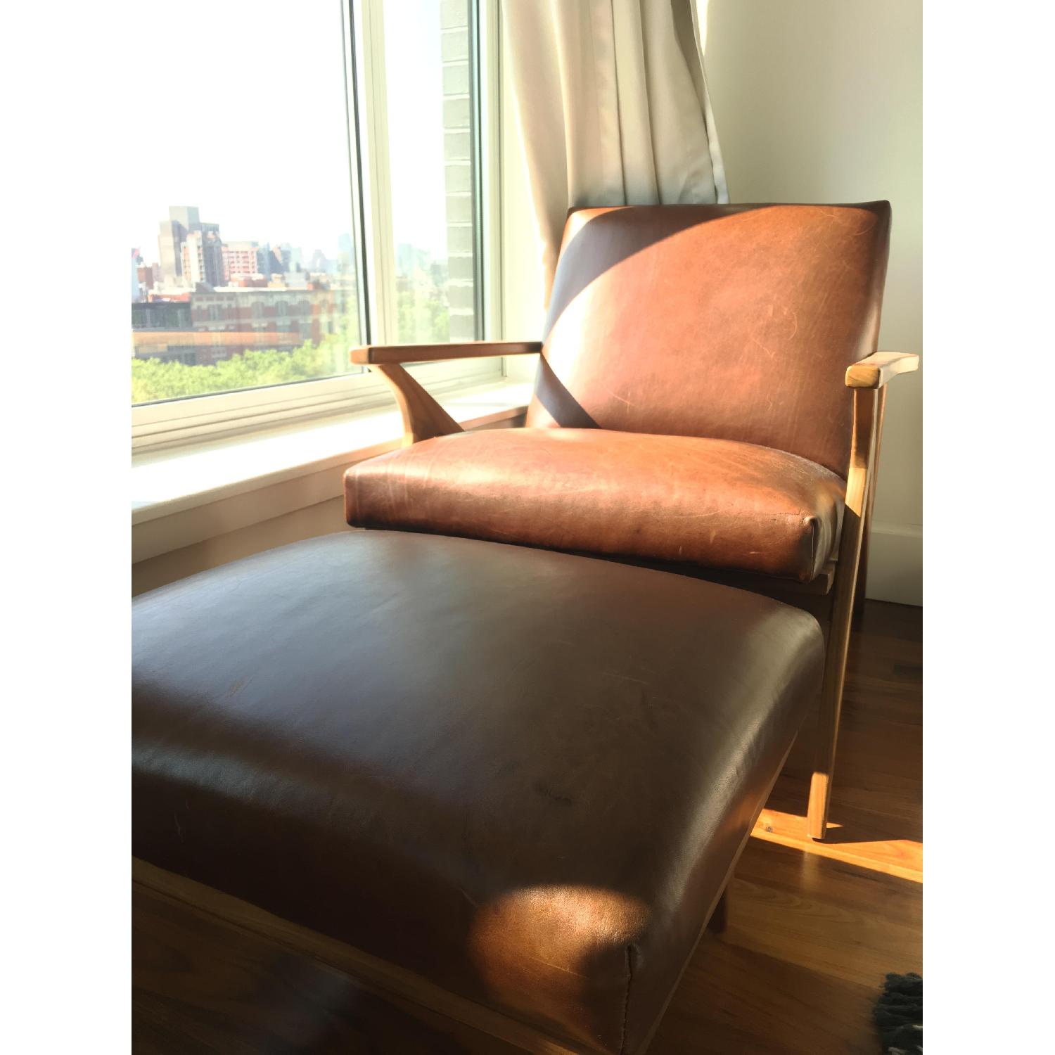 Crate & Barrel Cavett Italian Leather Mid Century Chair w/ Ottoman - image-11