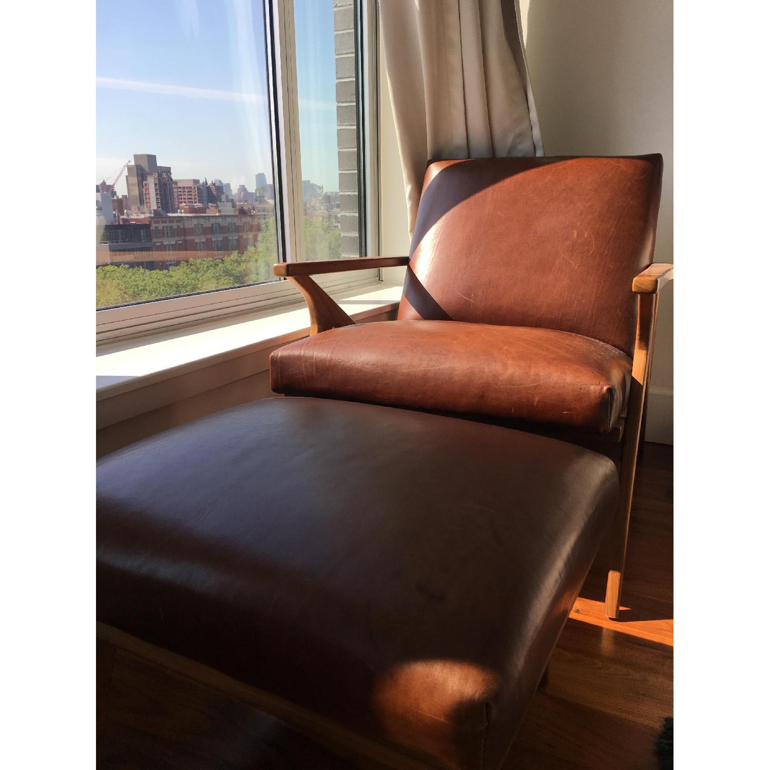 Crate & Barrel Cavett Italian Leather Mid Century Chair w/ Ottoman - image-13