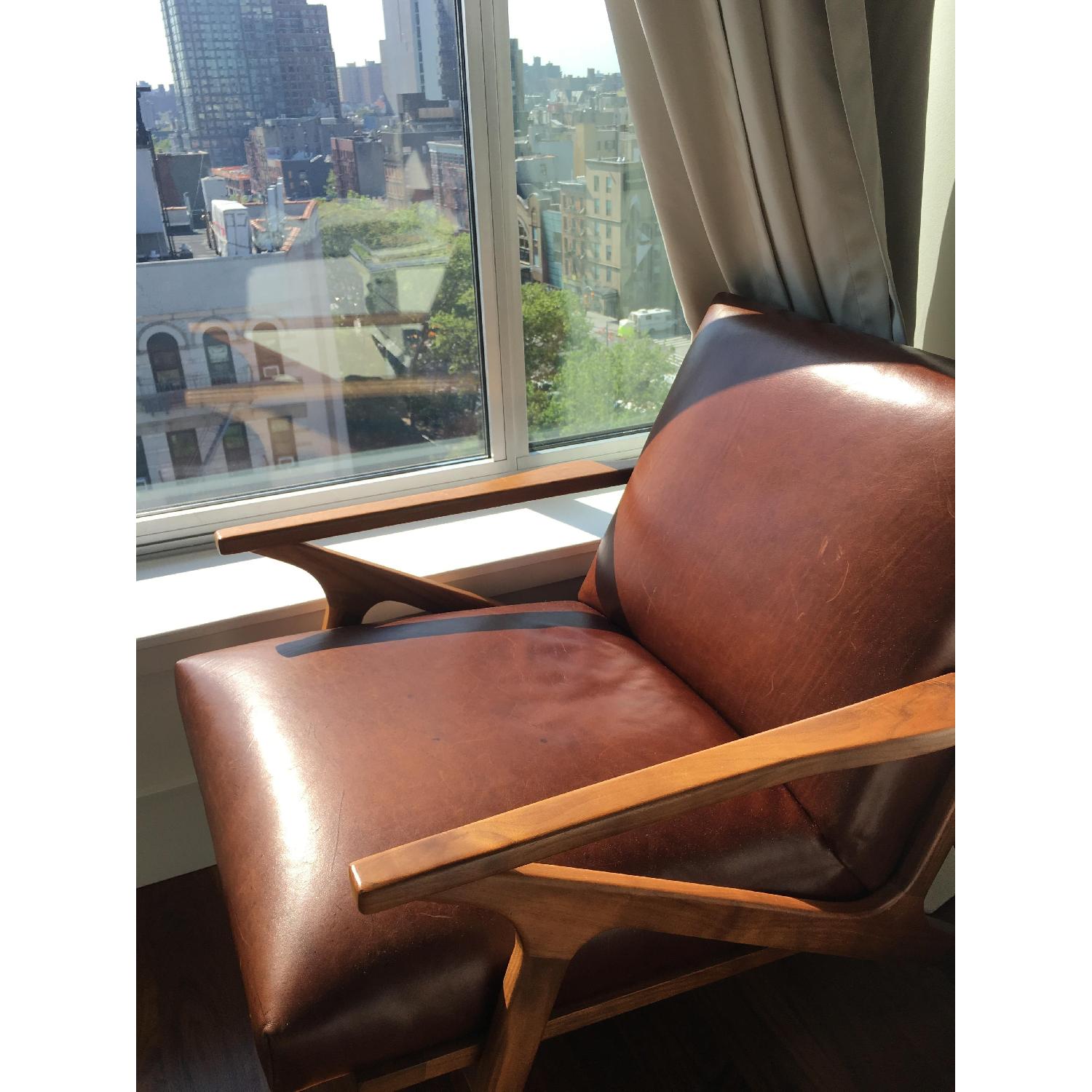 Crate & Barrel Cavett Italian Leather Mid Century Chair w/ Ottoman - image-14