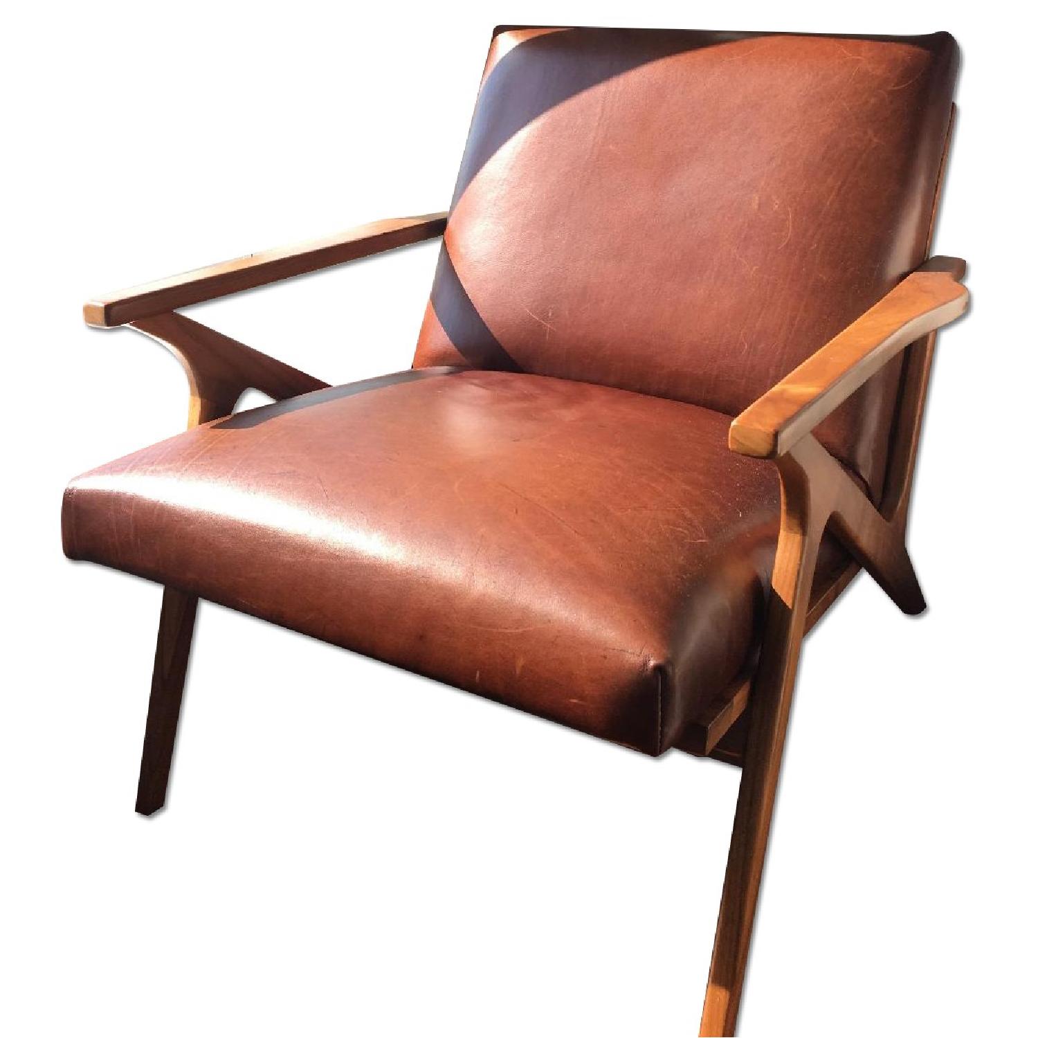 Crate & Barrel Cavett Italian Leather Mid Century Chair w/ Ottoman - image-15