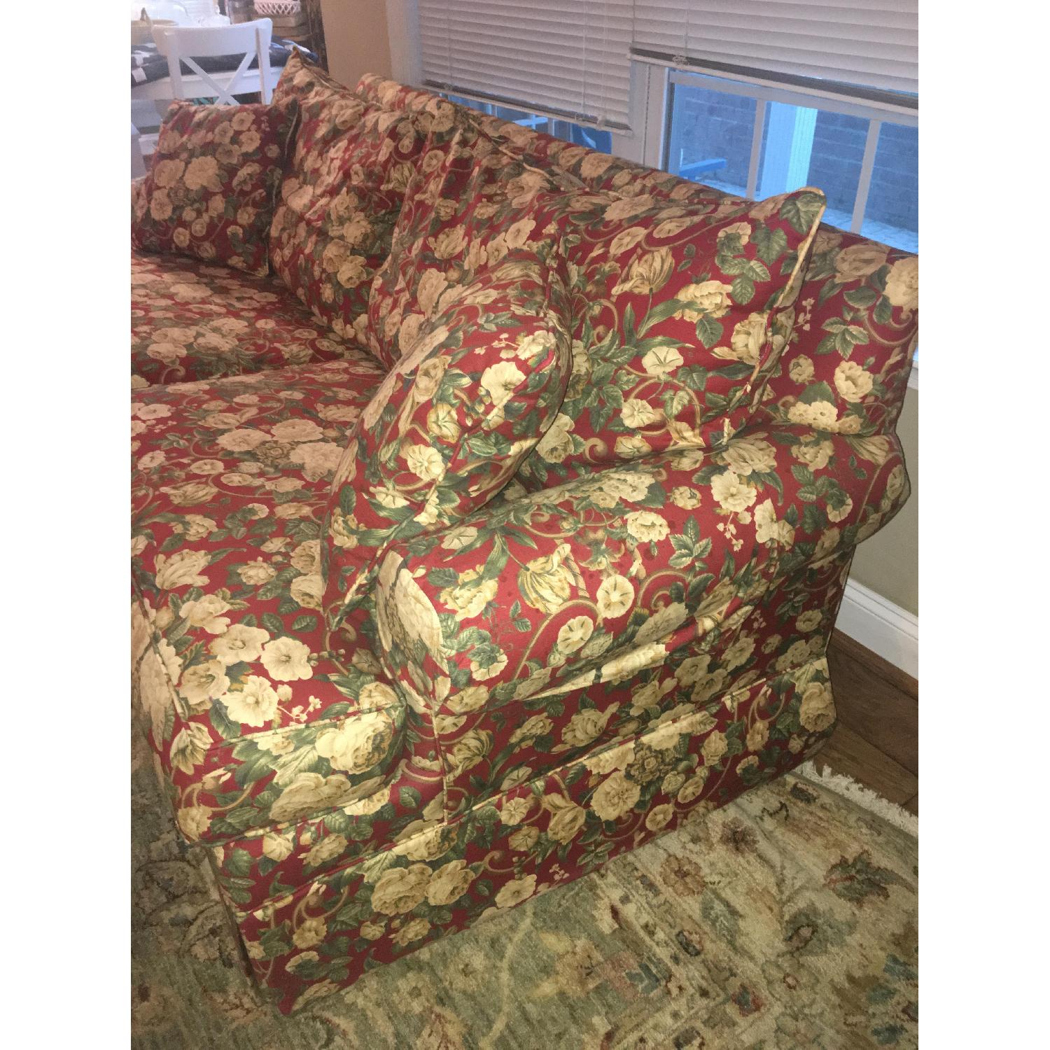 Ethan Allen Red Floral Sofa Aptdeco
