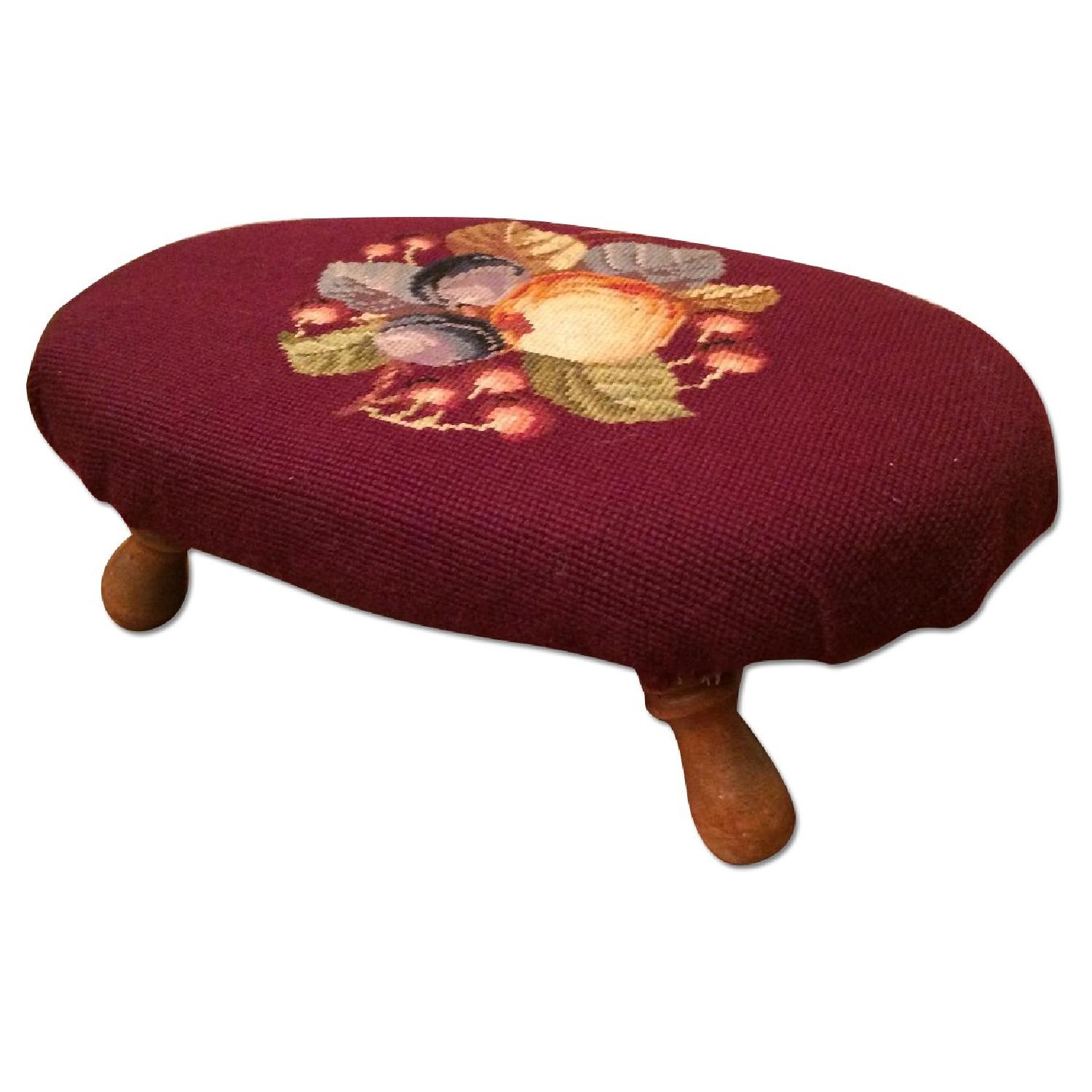 Vintage Small Needlepoint Footstool - image-0