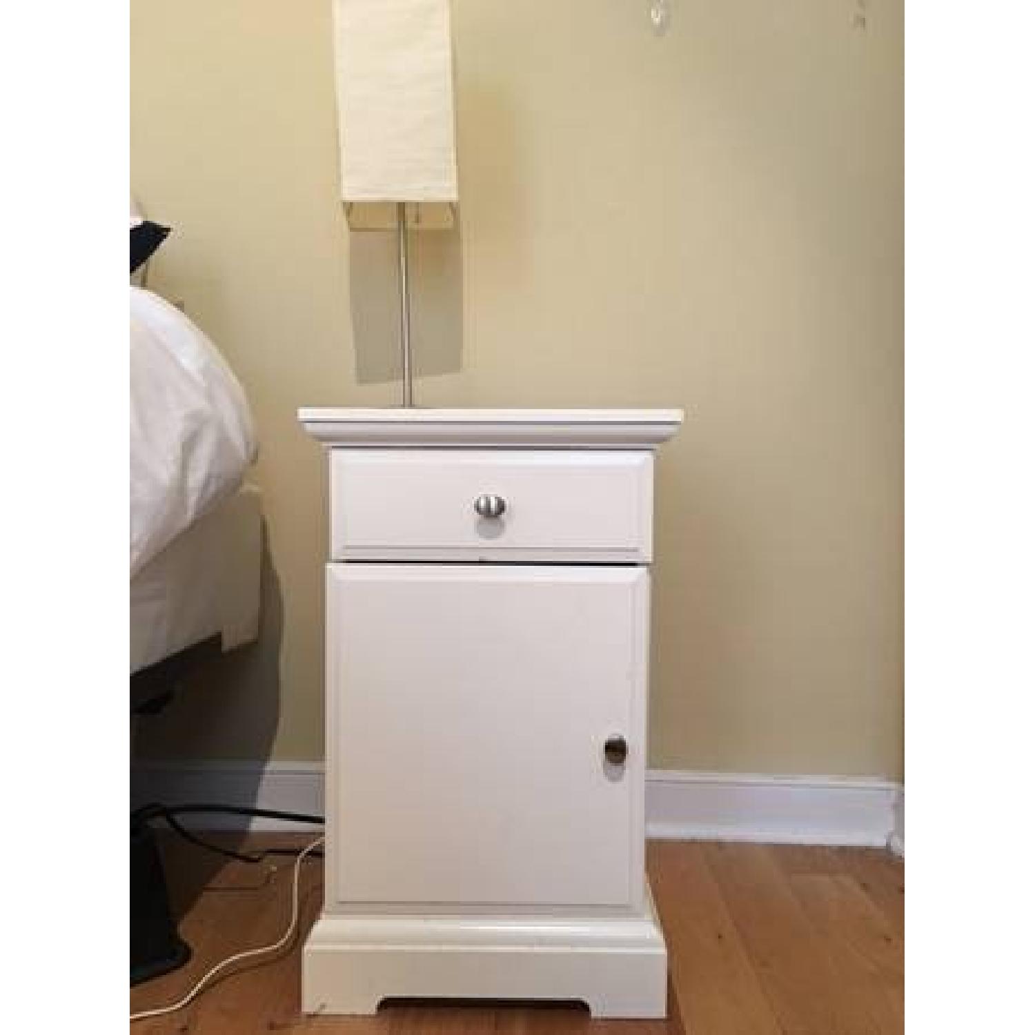 Ikea White Wood Bedside Table w/ Drawer & Shelf - image-1