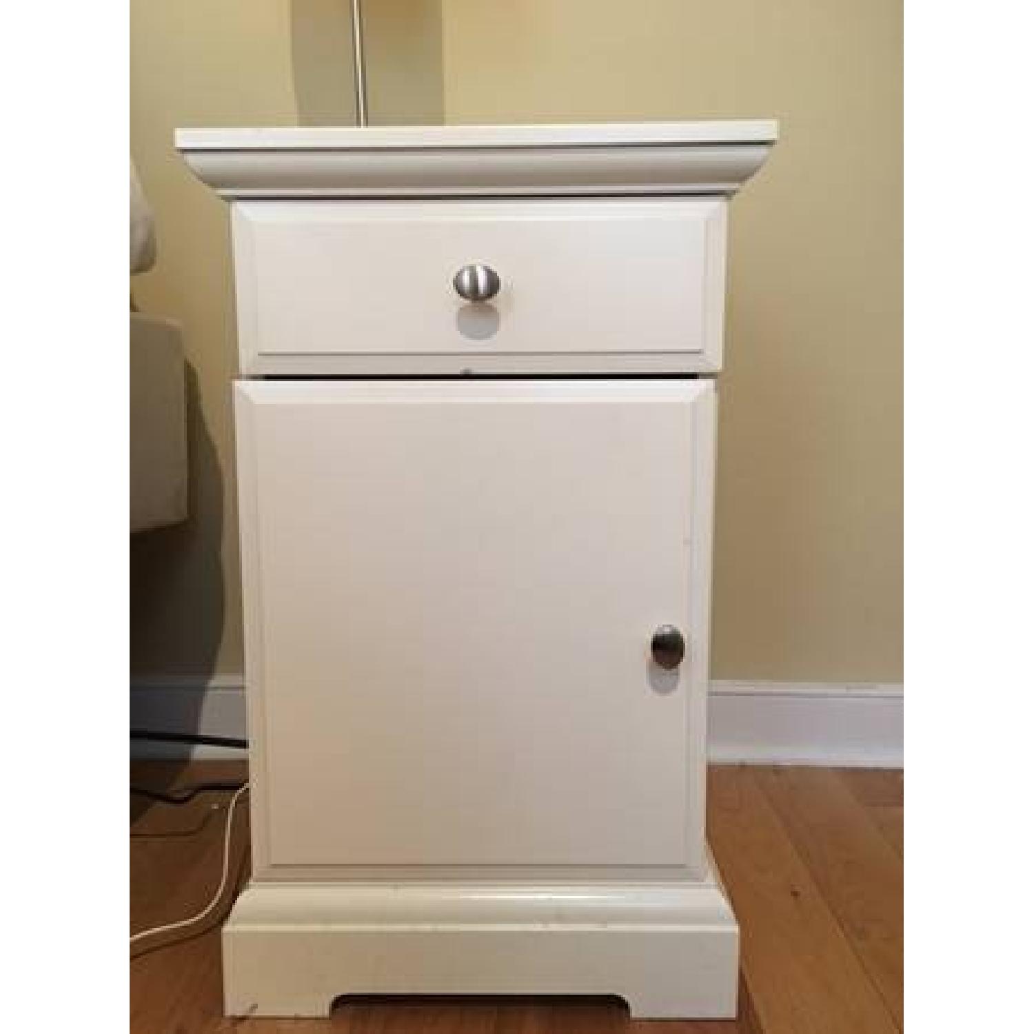 Ikea White Wood Bedside Table w/ Drawer & Shelf AptDeco