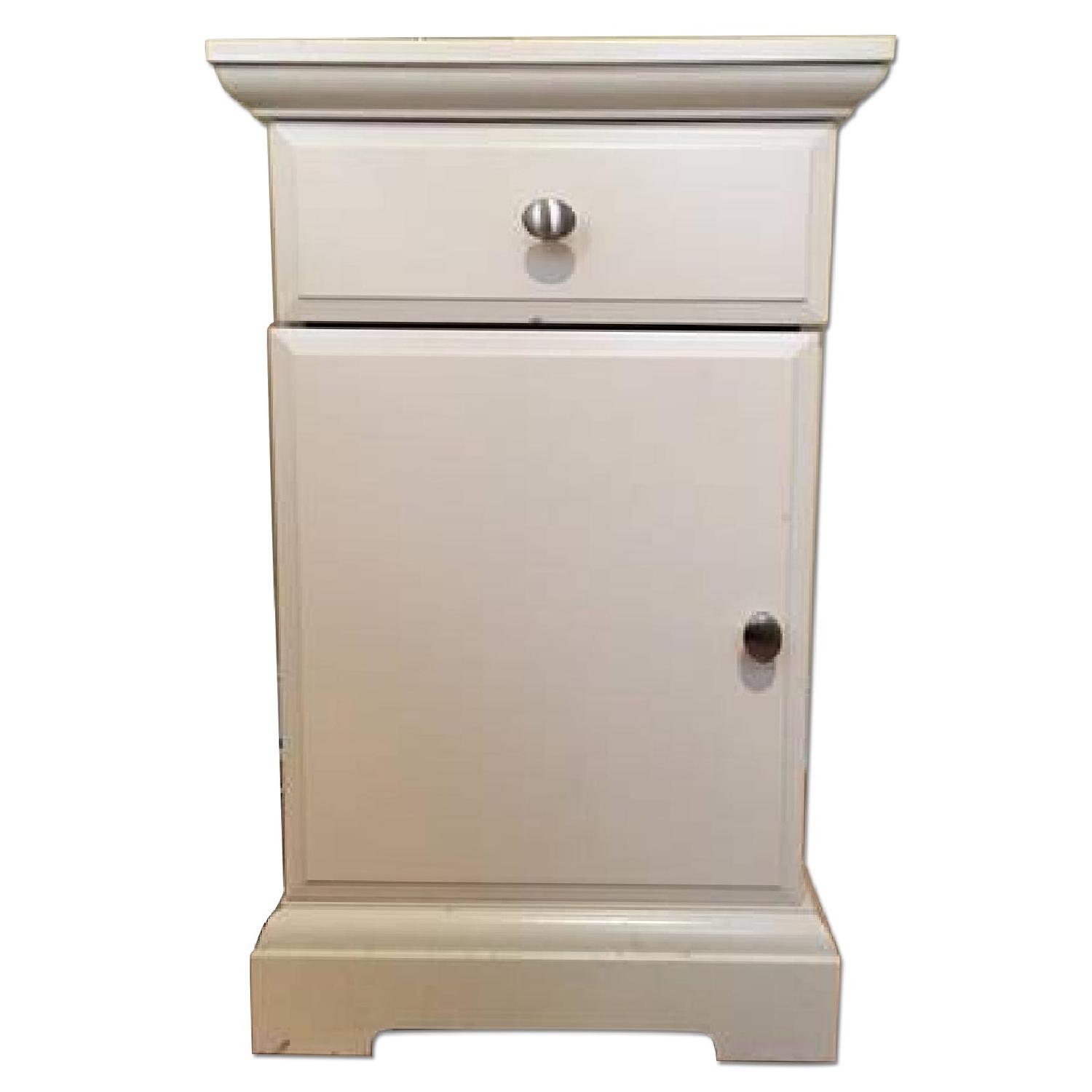 Ikea White Wood Bedside Table w/ Drawer & Shelf AptDeco