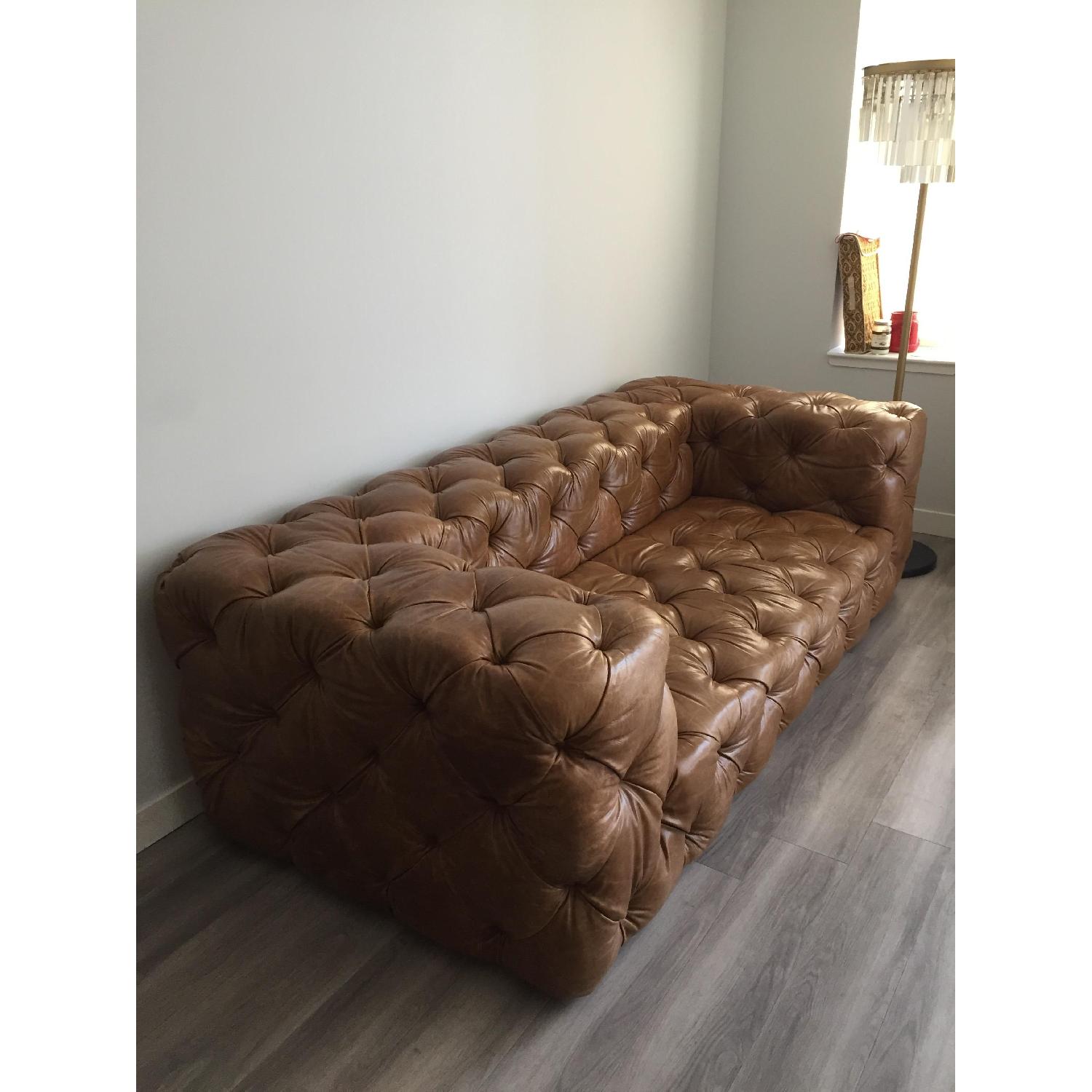 Restoration Hardware Tufted Leather Sofa - image-1