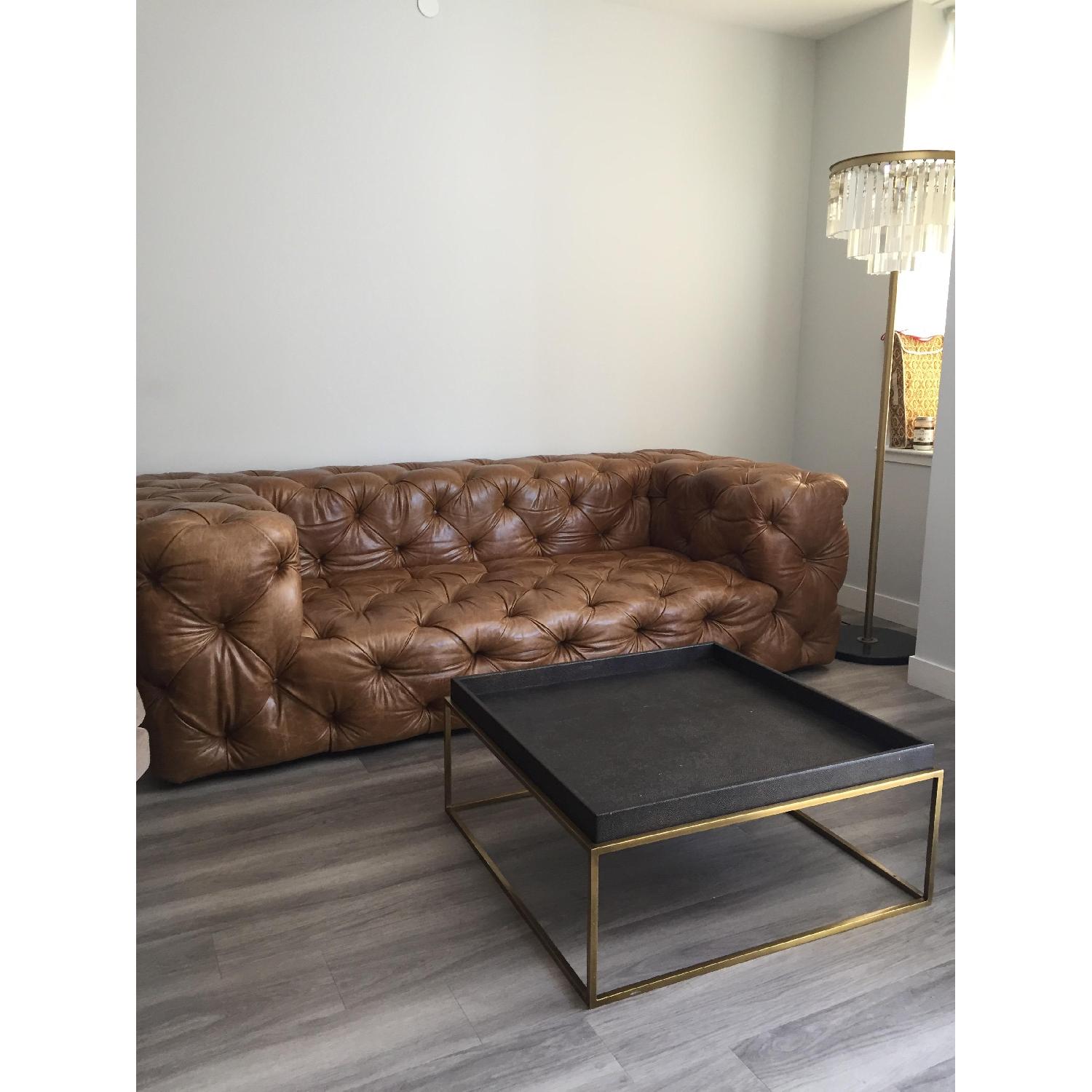 Restoration Hardware Tufted Leather Sofa - image-2